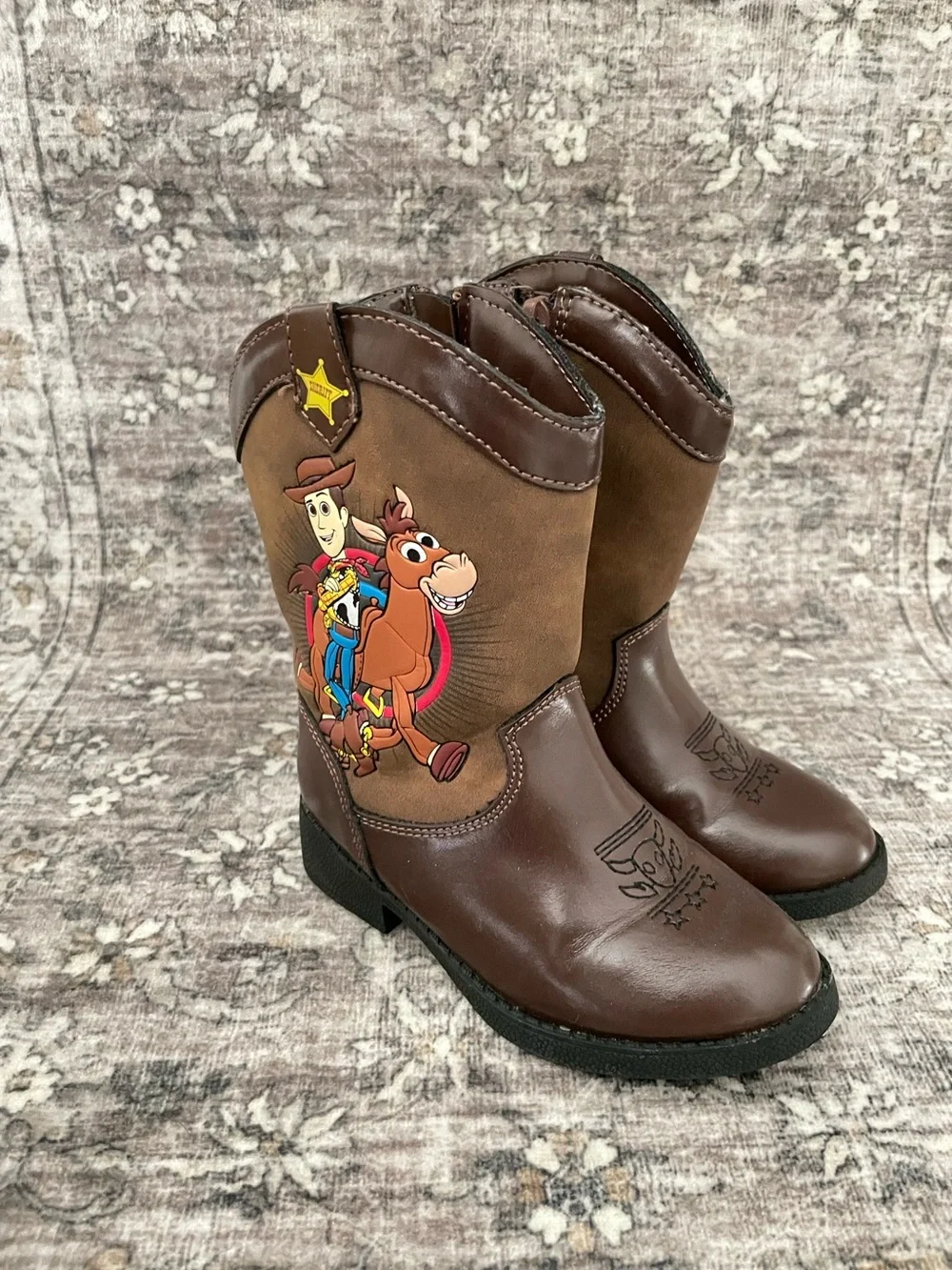Disney Toy Story Cowboy Boots Size 8 Toddler Brown Faux Leather Pixar Woody